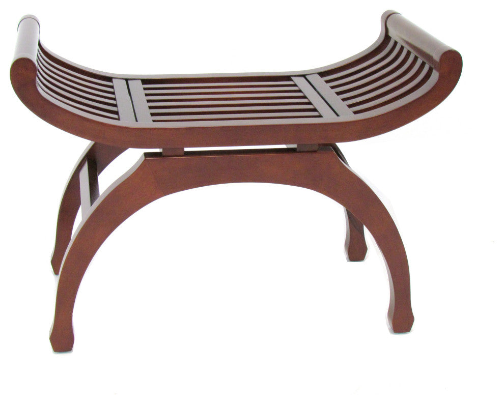 Benzara BM215616 Curved Design Mission Style Stool with Slatted Seating, Brown