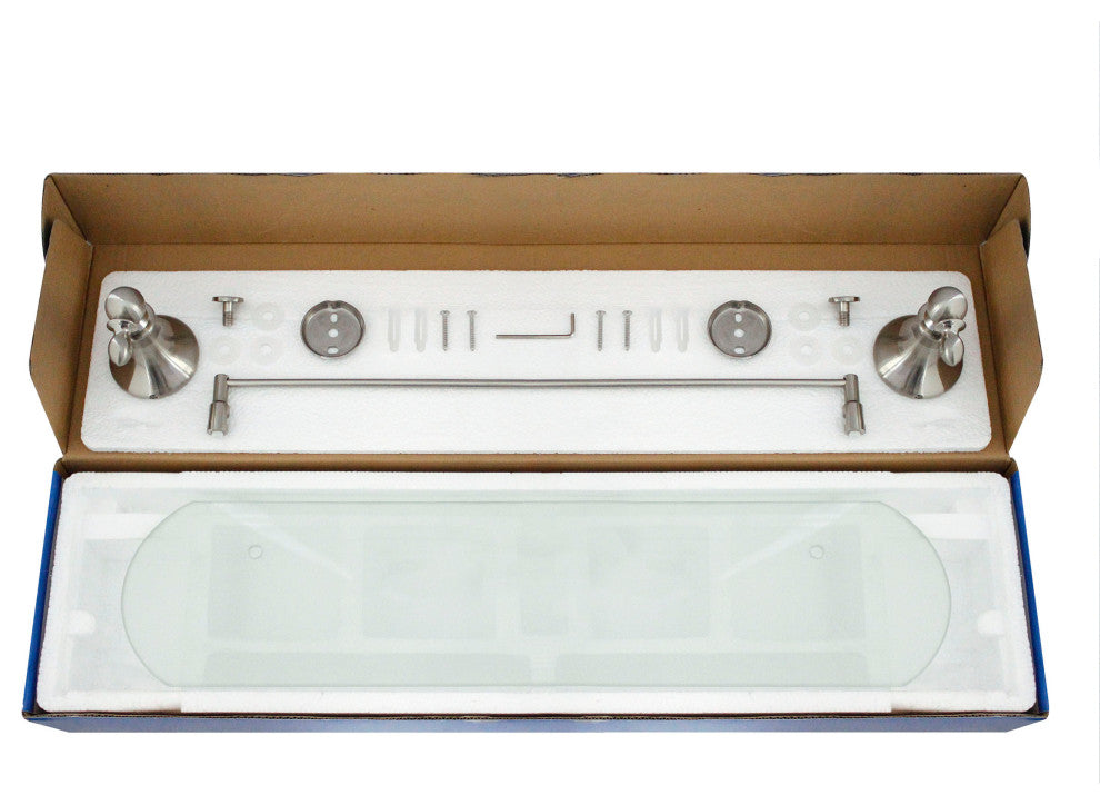MODONA's 20" Frosted Glass Shelf With Rail Antica Series -, Satin Nickel