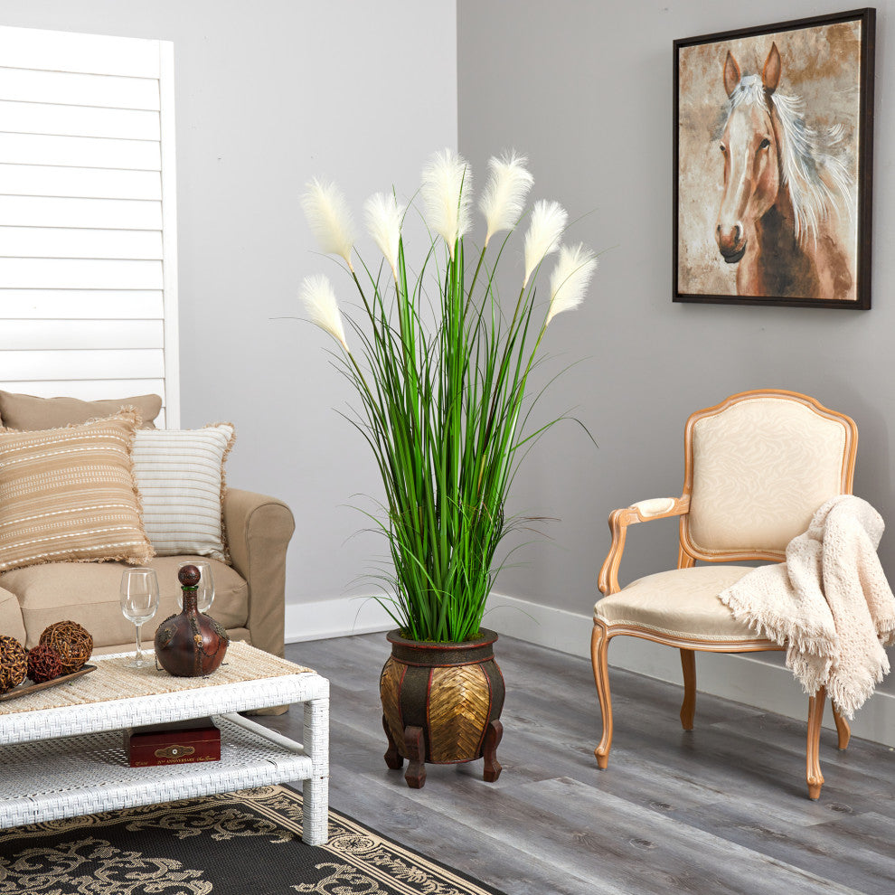 63" Wheat Plume Grass Artificial Plant, Decorative Planter
