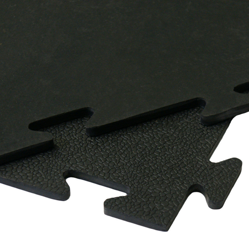 Rubber-Cal "Armor-Lock " Interlocking Rubber Tiles, Black, 8 Pack