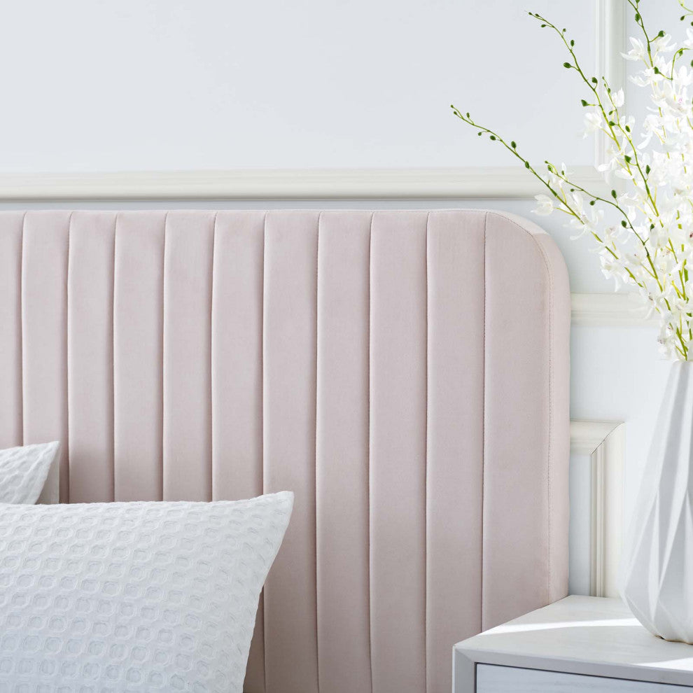 Tufted Platform Bed Frame, Full Size, Velvet, Pink, Modern Contemporary, Bedroom