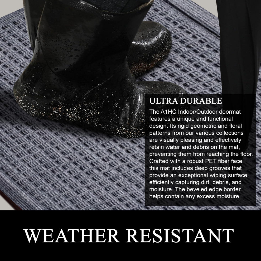 A1HC Superior Absorbant Polypropylene Doormat, Dark Gray Waffle, 18"x30"