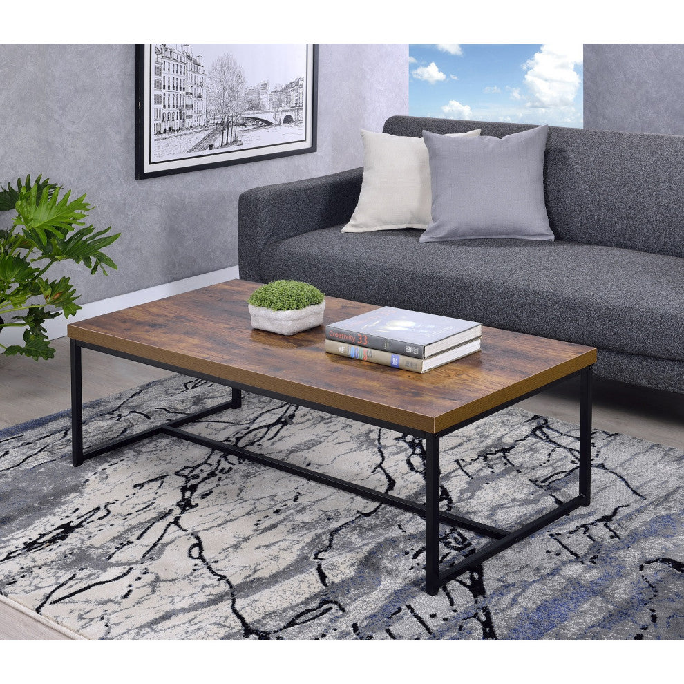 Rectangular Wood Coffee Table, Weathered Oak and Black