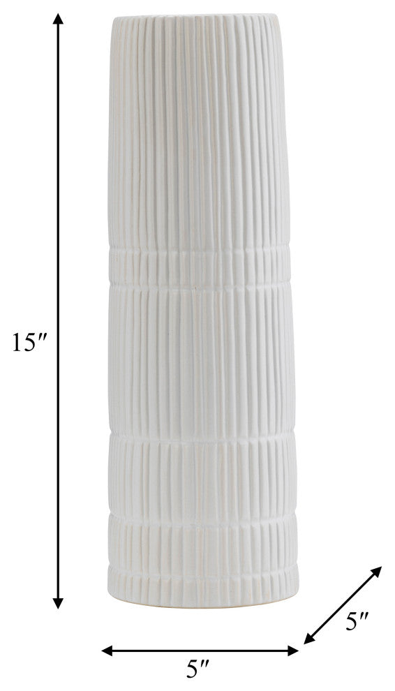 Ceramic 15"H Lined Cylinder Vase, White