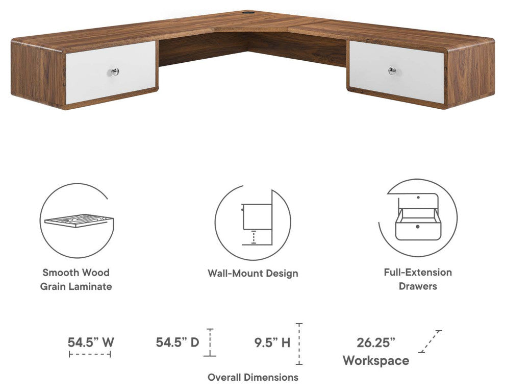 Computer Work Desk, White Walnut, Wood, Modern, Mid Century Home Office