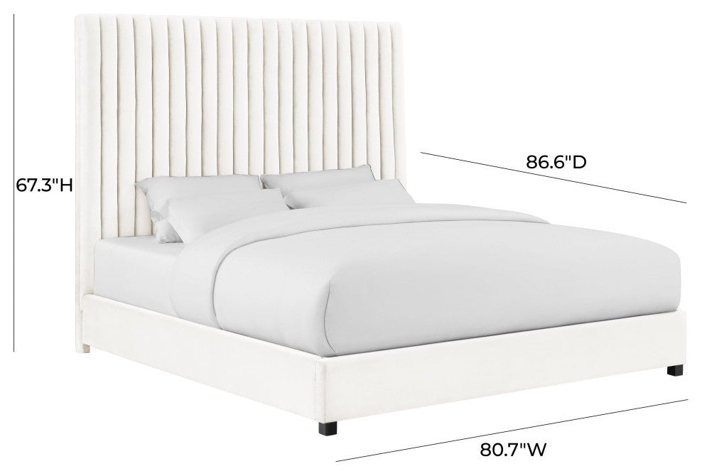 Arabelle White Velvet Bed in King