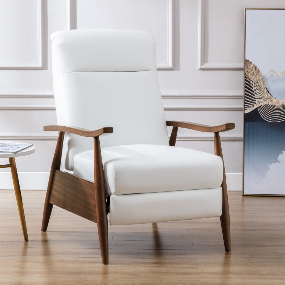 Solaris Wood Arm Push Back Recliner, Milky White