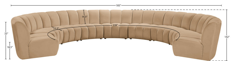 Infinity Channel Tufted Velvet Modular Chair, Camel, 9 Piece