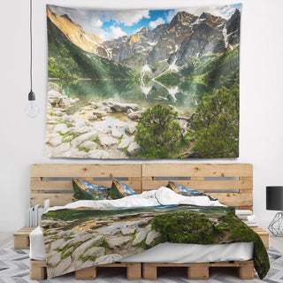 Sunset Over High Mountains Landscape Wall Tapestry, 92"x78"