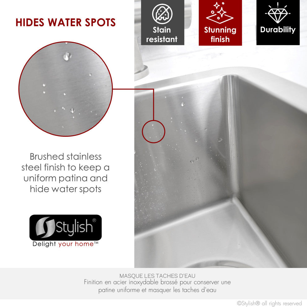 STYLISH Soria Dual Mount 9" Stainless Steel Single-Bowl Kitchen Sink