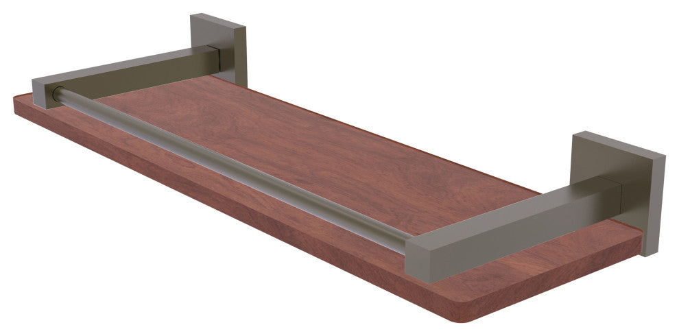 Montero 16" Solid Wood Shelf with Gallery Rail, Antique Brass