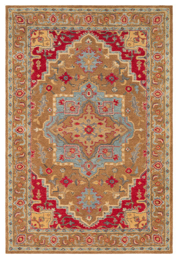 Surya Tabriz TBZ-1005 5'x7'6" Rug, Camel/Aqua/Bright Red/Wheat/Tan/Medium Gray
