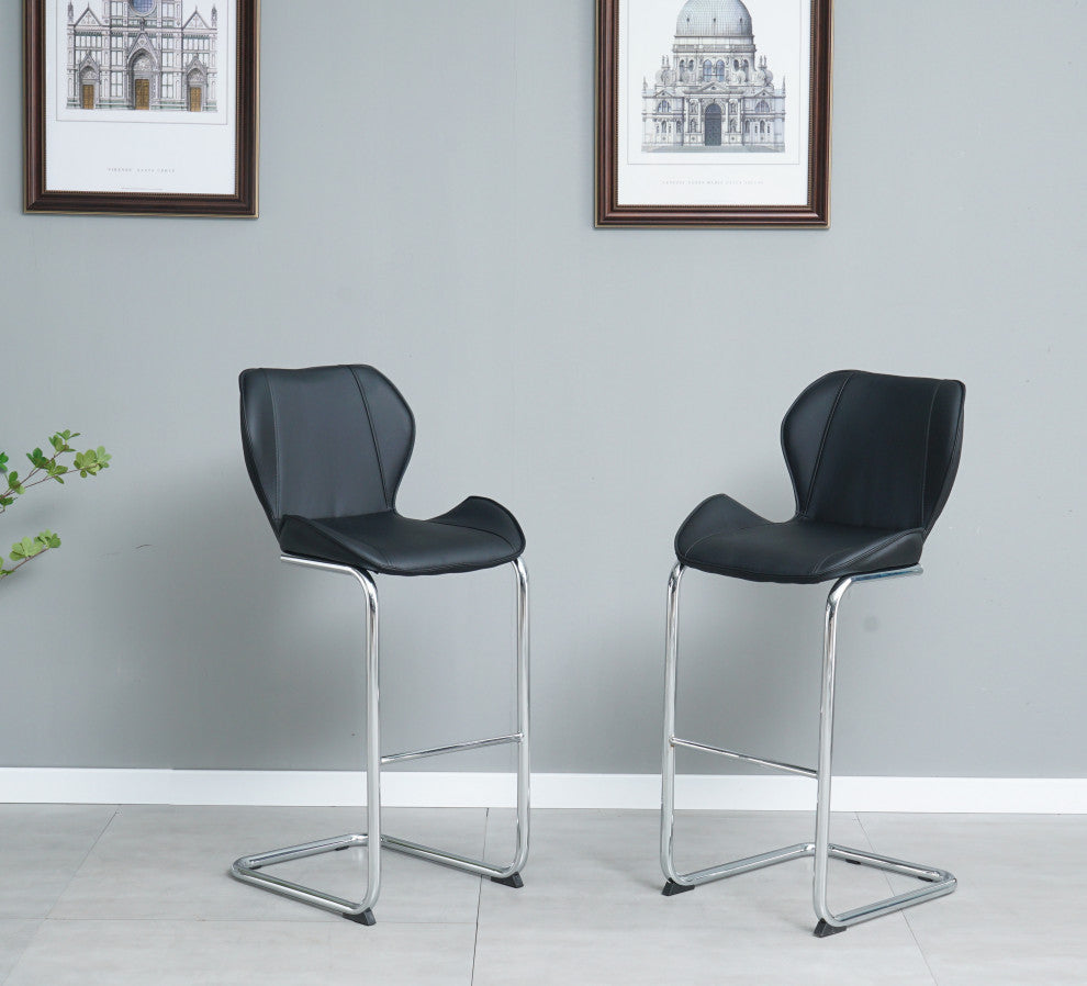 Modern PU 4 Bar chairs with Metal Legs for Dining,kitchen and Bar, Black