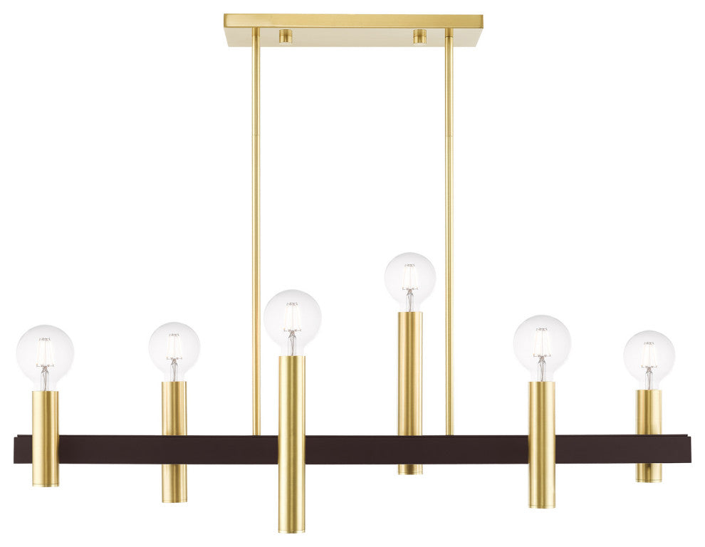 Livex Lighting Helsinki 6 Light Satin Brass, Bronze Accents Linear Chandelier