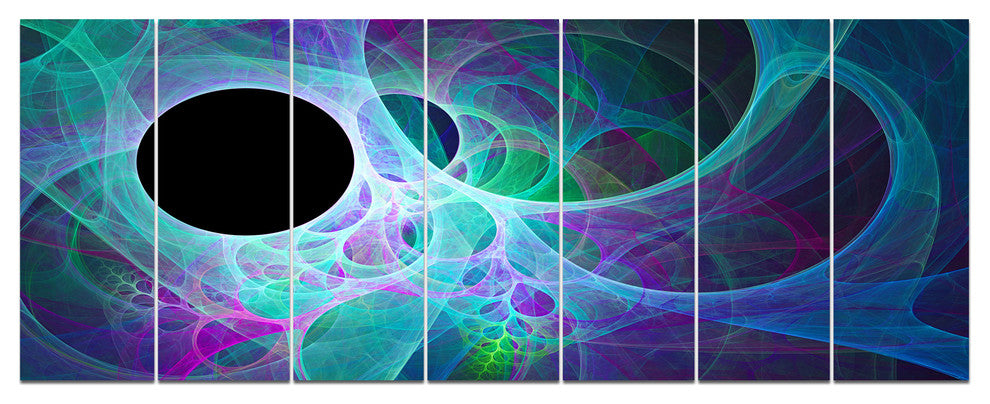 Blue Angel Wings on Black, Abstract Wall Art Canvas, 83"x32", 7 Panels