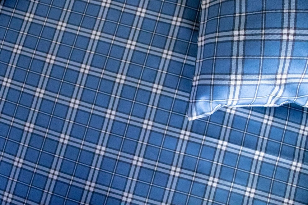 Plaid Print Matte Sateen Sheet Set, Navy, King