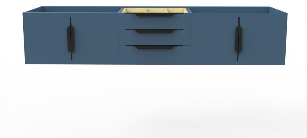 CastelloUSA Alpine 72" Wall Mounted Vanity, Base Only, Blue, Black Handles