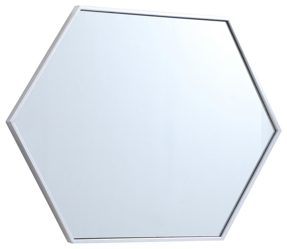 Home Living Metal Frame Hexagon Mirror, Silver, 24"