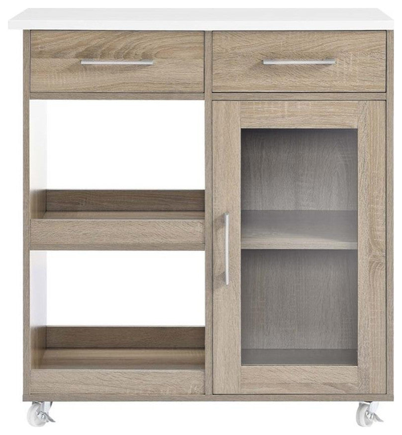 Modway Wood Culinary Kitchen Cart with Spice Rack in Oak and White