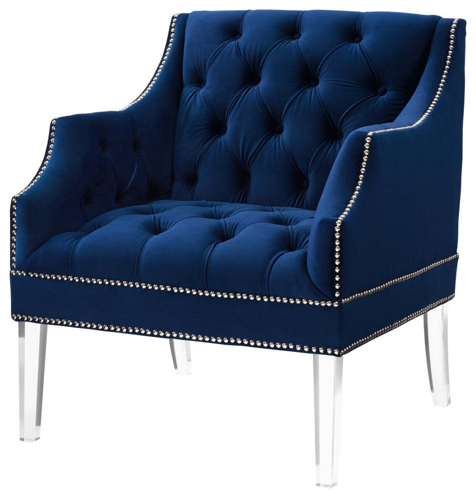 Modern Living Room Lounge Accent Side Chair Armchair, Velvet Fabric, Navy Blue