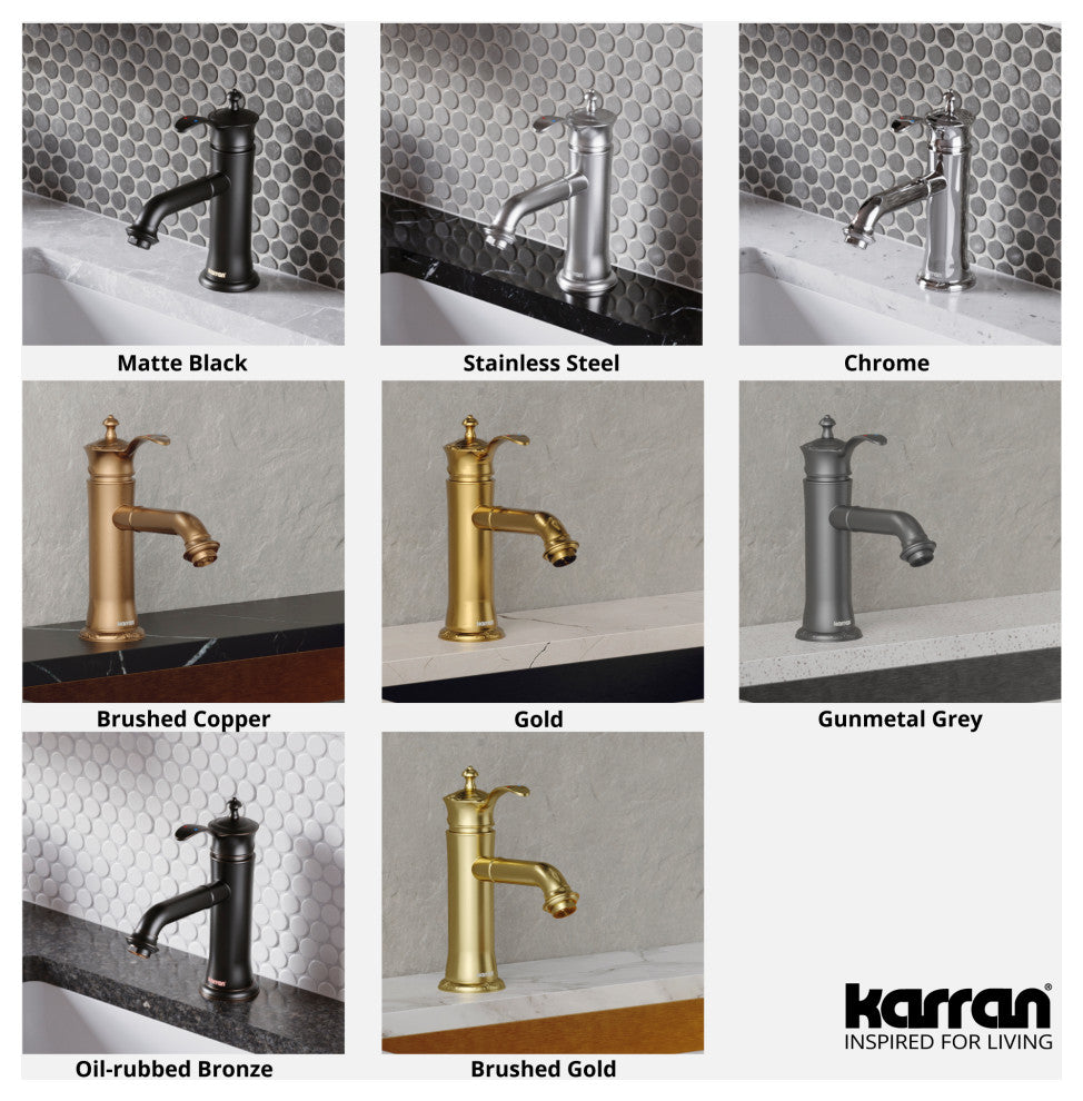Karran 1-Handle 1-Hole Bathroom Faucet With Pop-up Drain, Gunmetal Grey