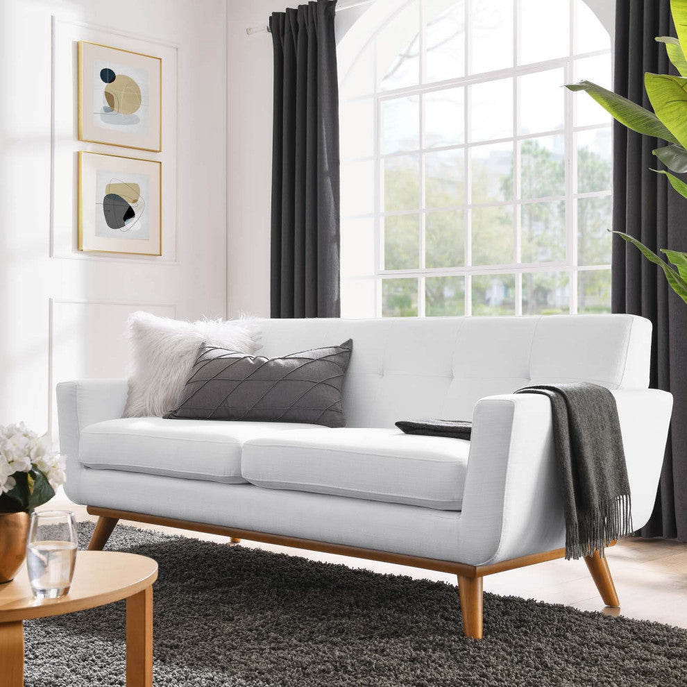 Loveseat Sofa, Fabric, White, Modern, Living Lounge Room Hotel Lobby Hospitality