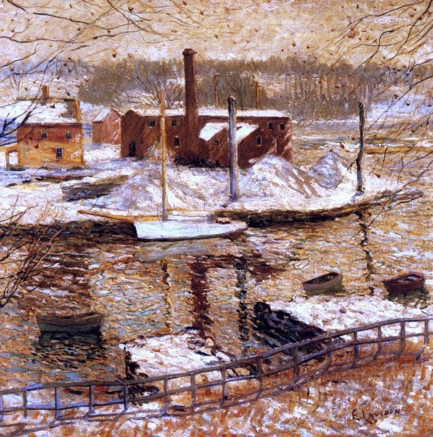 Ernest Lawson River Scene in Winter Premium Canvas Print