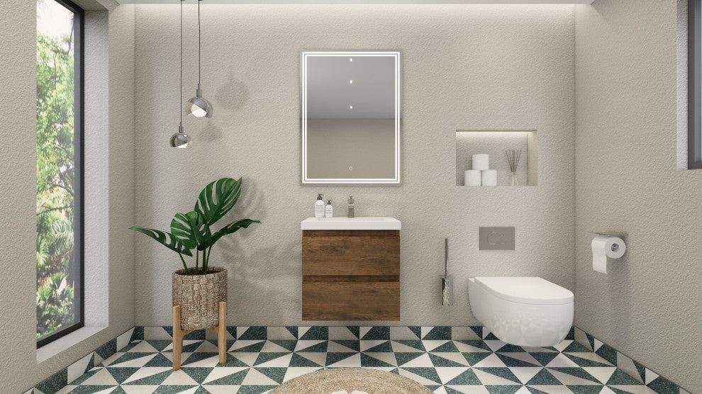 Belli 24" Wall Mounted Single Bathroom Vanity Set, Rosewood, Glossy White Top