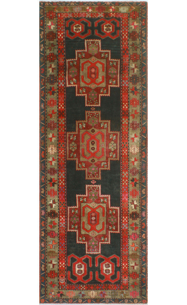 Fine Vintage Distressed Gianna Charcoal/Beige Runner, 3'7x10'4