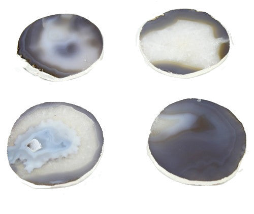 Gray Agate Coaster Set--Silver Plated