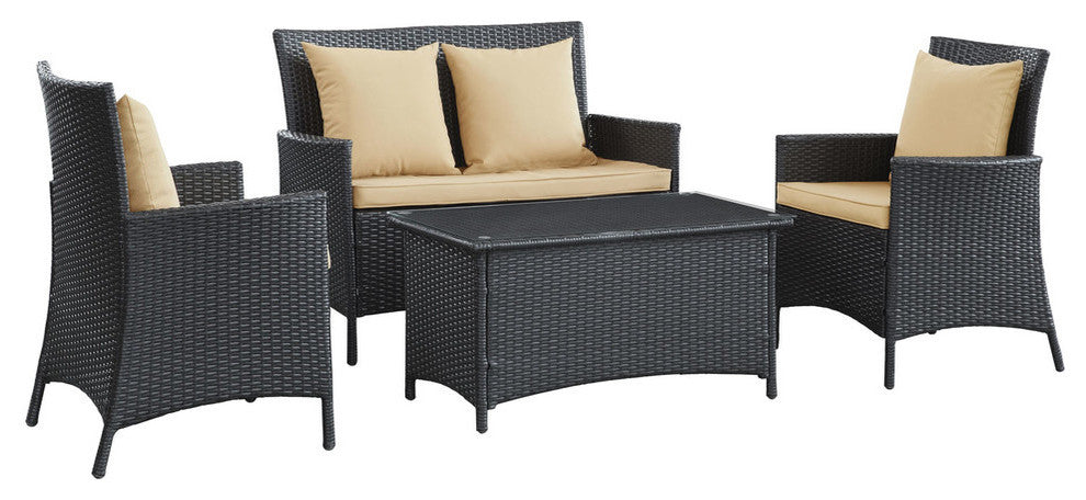 Modern Contemporary Outdoor Patio Rattan and Wicker 4-Piece SetSofa Set Mocha