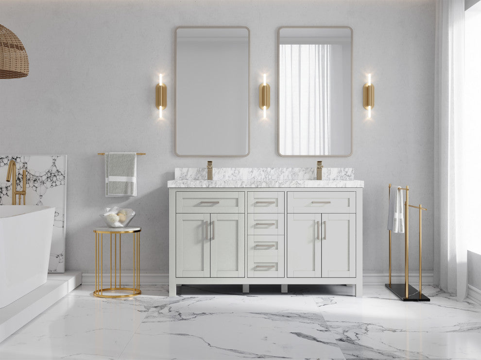 Cambridge 60 Double Bathroom Vanity in Coventry Gray 2" Carrara Marble