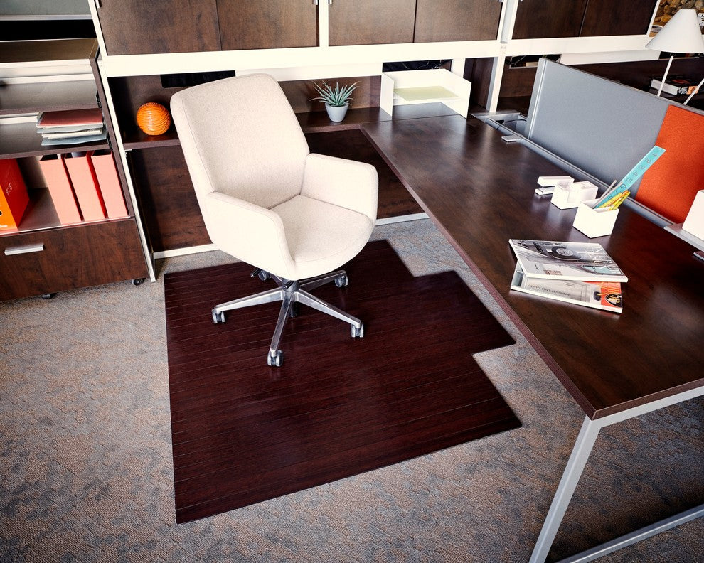 Jovert Bamboo Roll-Up Chair Mat, Dark Cherry, With Lip, 55"x57"