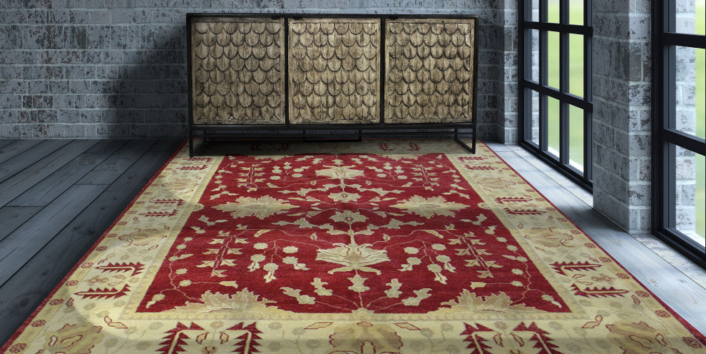 Agra Hand-Knotted Rug, Red/Beige, 8"x10"