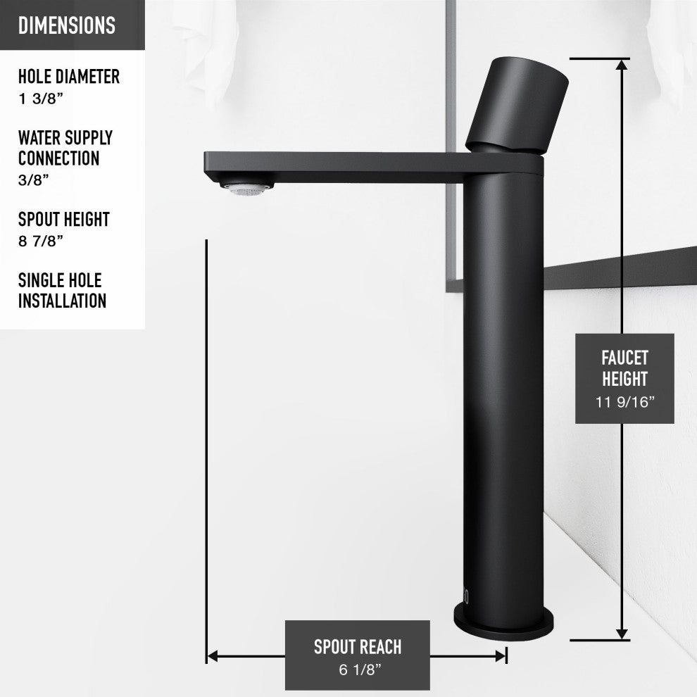VIGO Gotham 12" H Single Handle Single Hole Bathroom Vessel Faucet, Matte Black