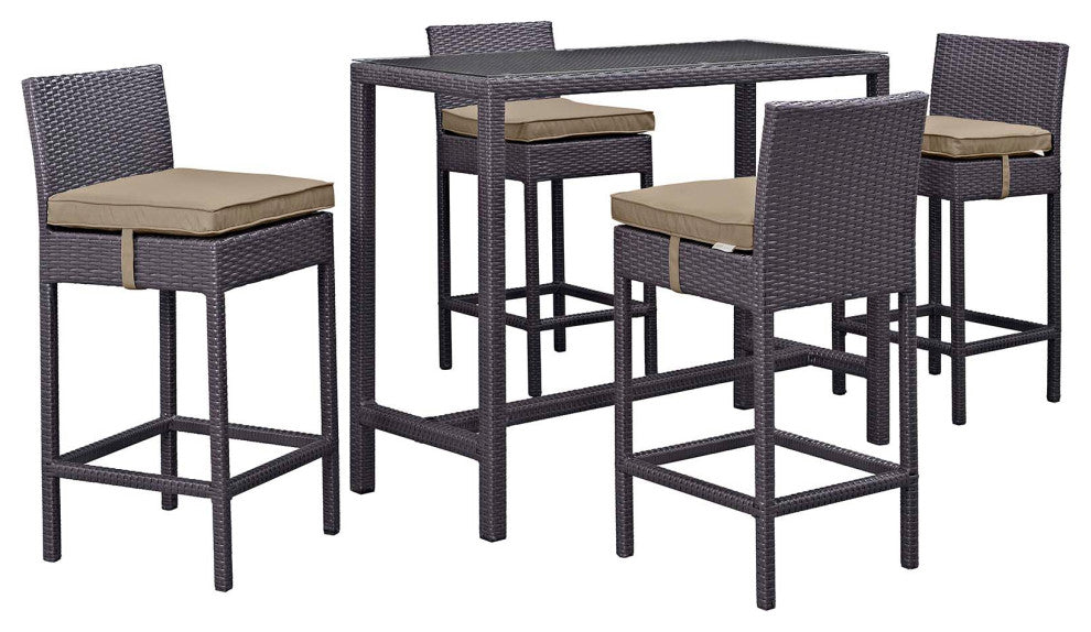 Espresso Mocha Convene 5-Piece Outdoor Patio Pub Set