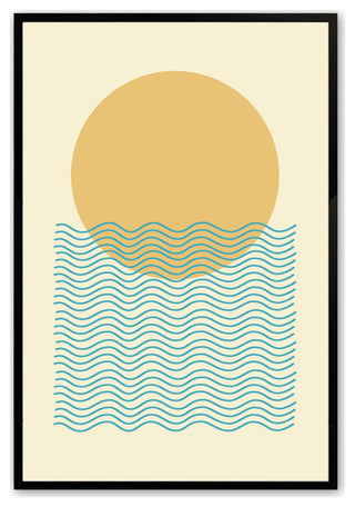 Satin Black 24" x 36" Sun and Waves Abstract Framed Print