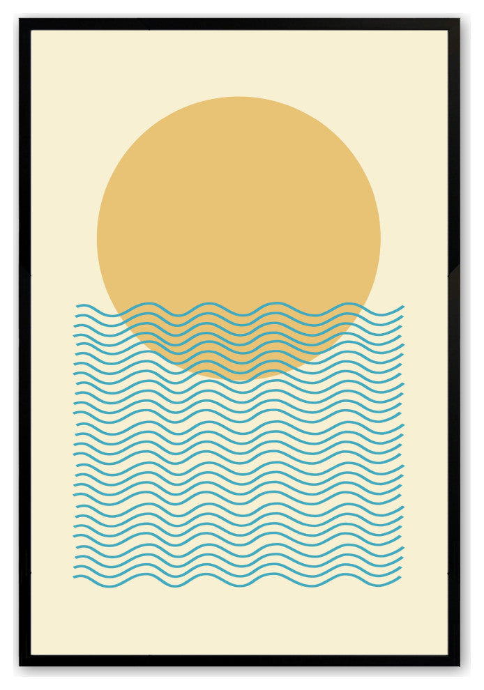 Satin Black 24" x 36" Sun and Waves Abstract Framed Print