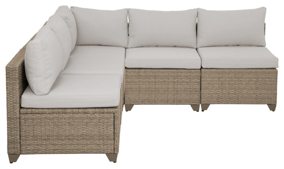 Maui 5-Piece Outdoor Modular Conversation Set, Natural Aged Wicker, Hazel
