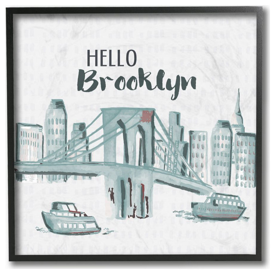 Hello Brooklyn Bridge Cityscape Watercolor Design, 12"x12"