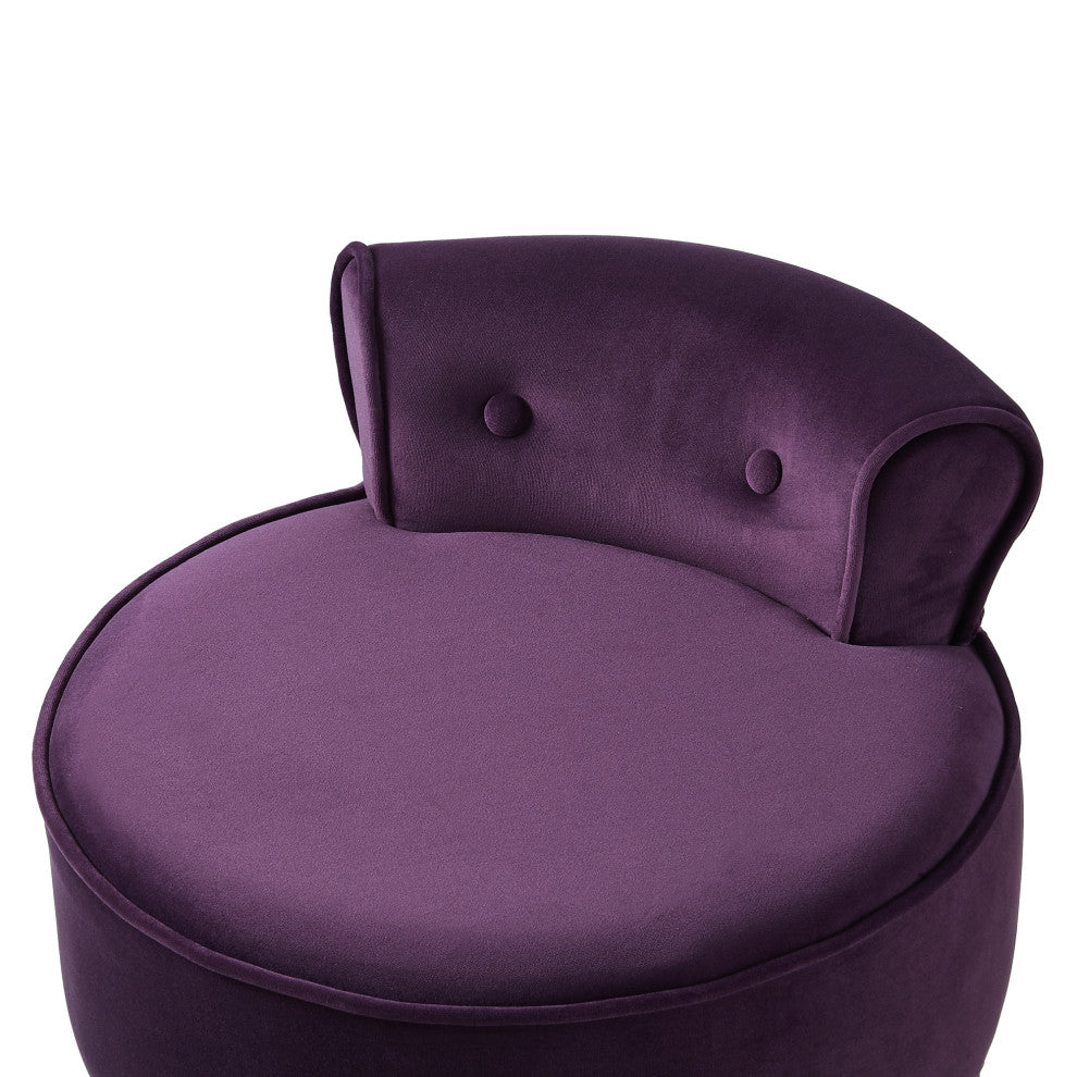 Ludovic Velvet Contemporary Nailhead Trim Rolled Back Vanity Stool, Purple