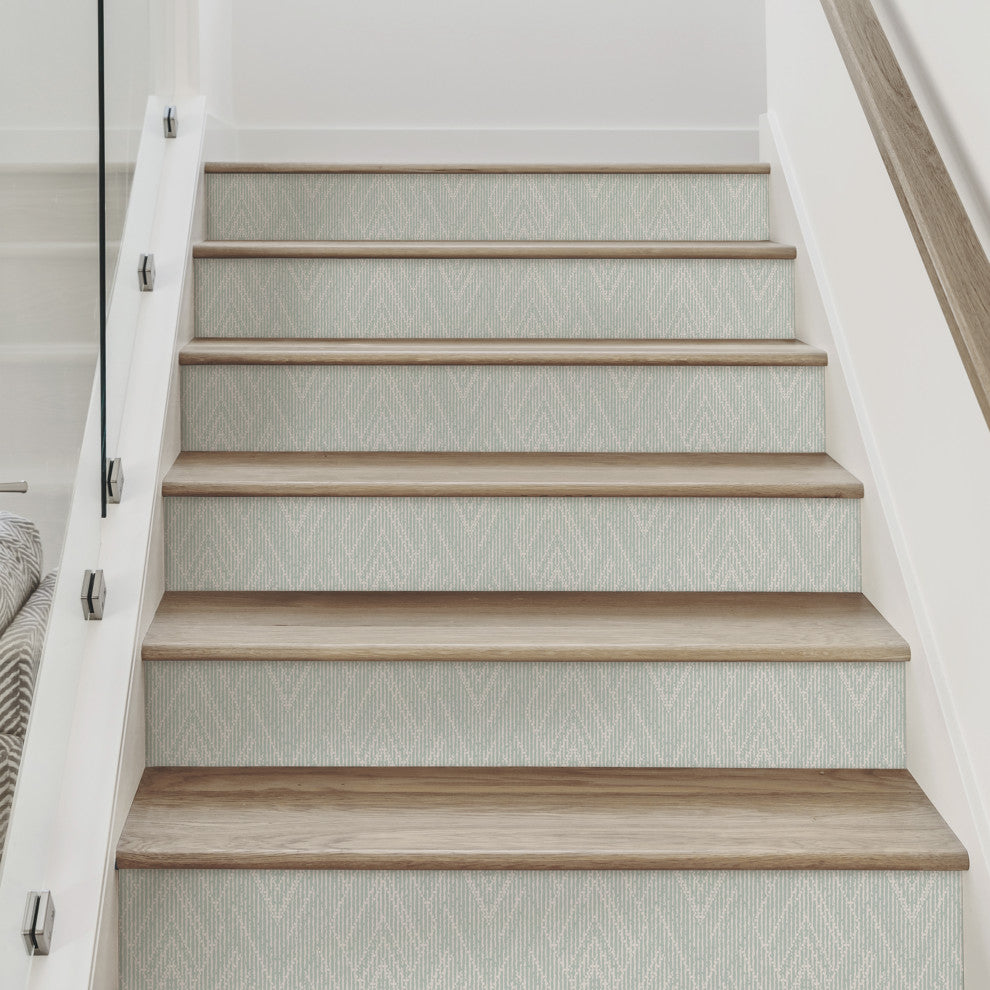 Woven Look Mixed Chevron Peel and Stick Stair Riser Strips, Sage, 48"w X 6"h, 6 Pack