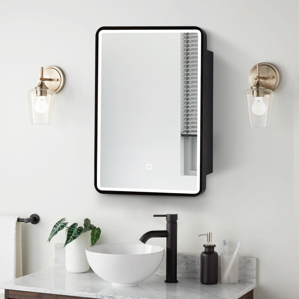 Aluminum Surface Mounted LED Medicine Cabinet, Doors and Shelves, 28" X 20"
