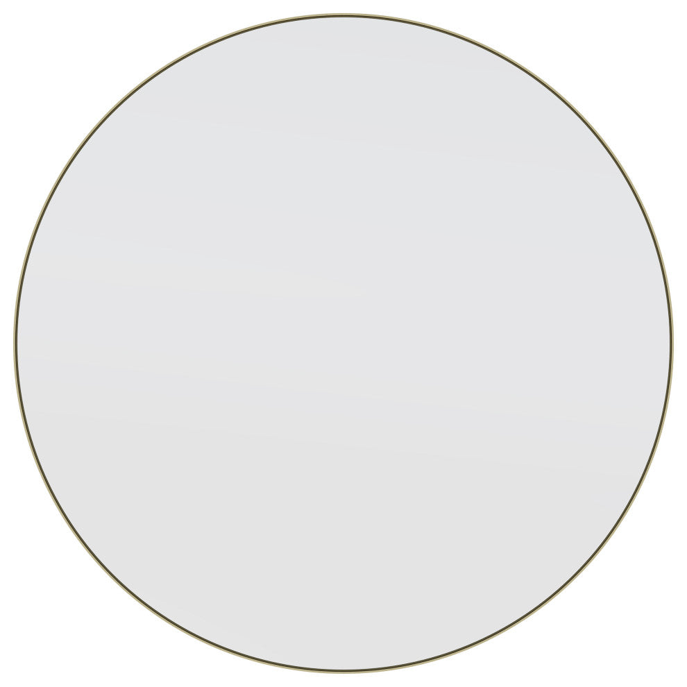 Round Black 36" Stainless Steel Framed Mirror, Satin Brass