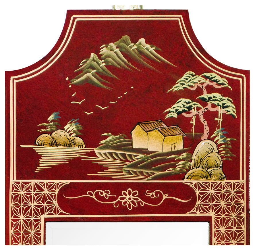 Chinoiserie Scenery Motif Panel Oriental Mirror