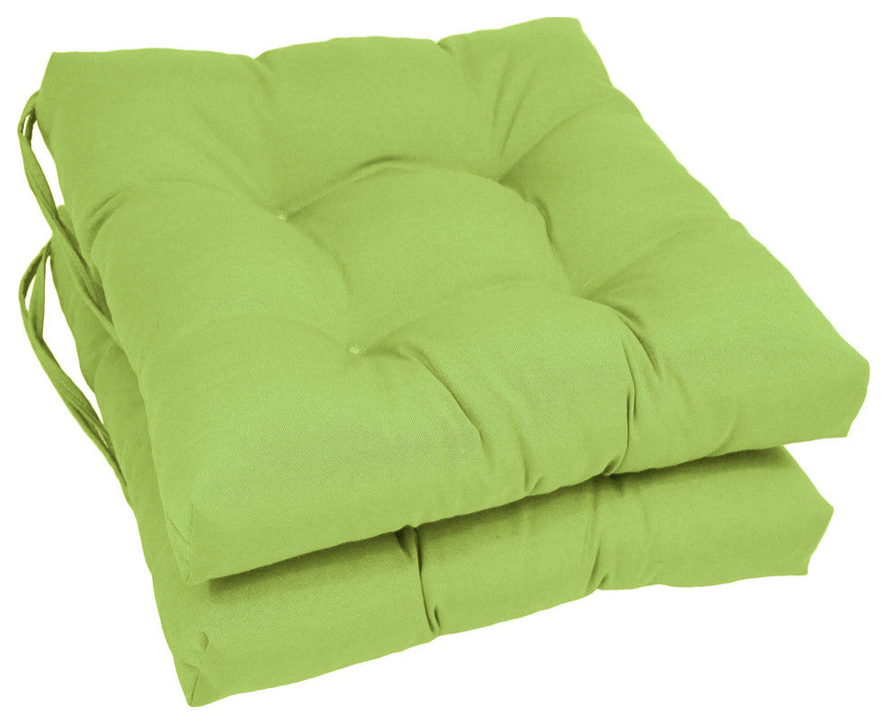16" Solid Twill Square Tufted Chair Cushions, Set of 2, Mojito Lime