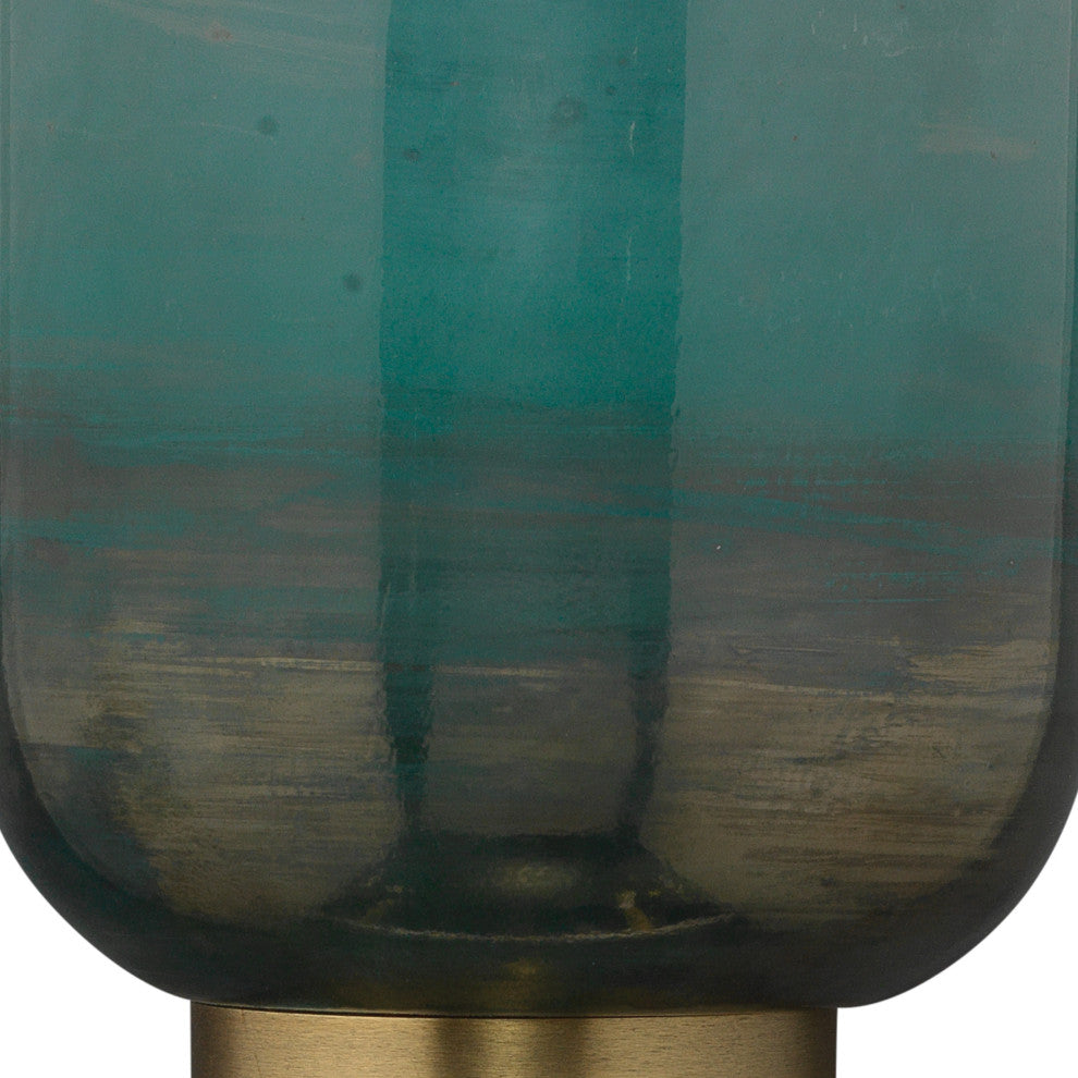 Jaime Young Vapor Single Sconce, Antique Brass and Aqua Metallic Glass