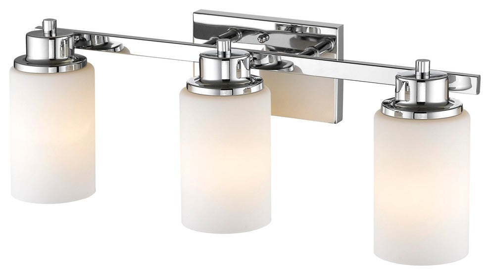 SCARLETT Contemporary 3 Light Chrome Finish Bath Vanity Light Etched White Glass