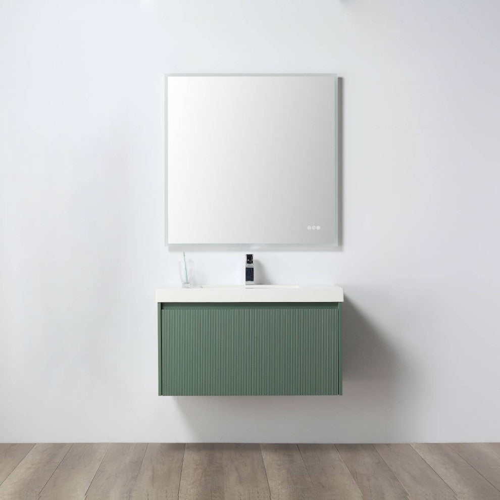Floating Bathroom Vanity with Sink, Wall Mounted Vanity, Green, 36" W/ Sink