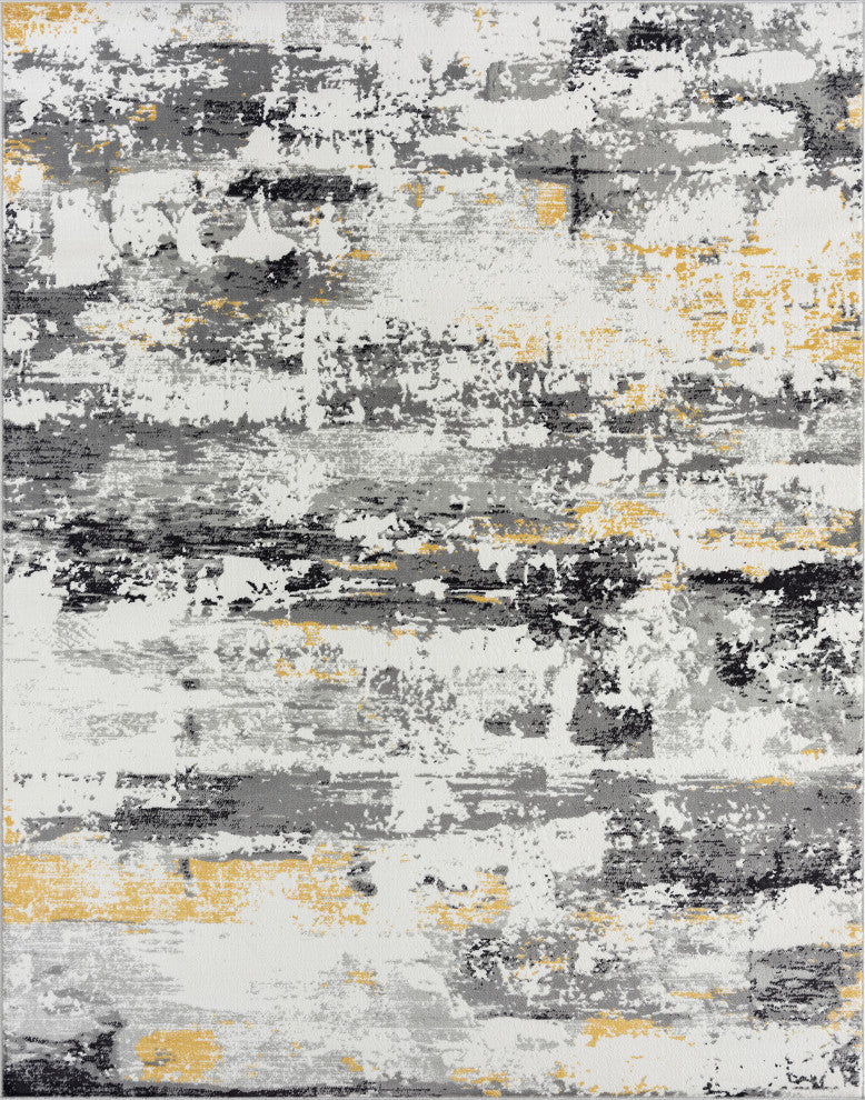 Gerhart Contemporary Abstract Yellow/Gray Rectangle Area Rug, 5'3''x7'3''